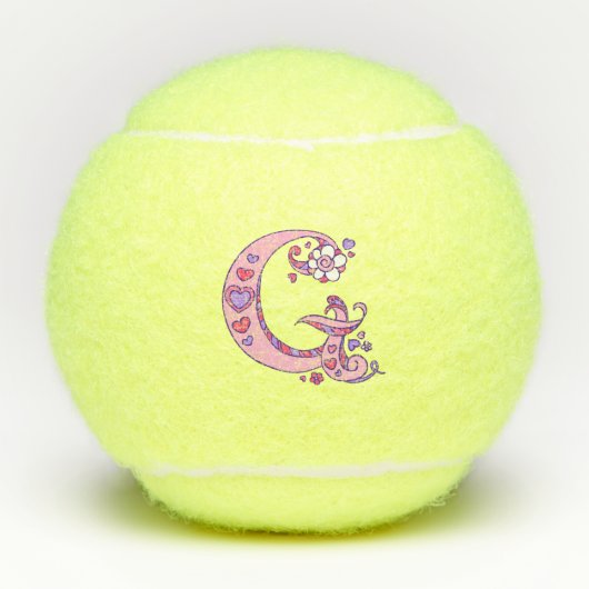 Letter-G-Monogramm-Girls personalisierte Doodart Tennisbälle (Vorderseite)