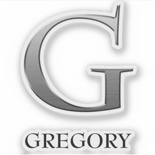 Letter G Two-Tone Silver Gray und Name Aufkleber (Vorderseite)