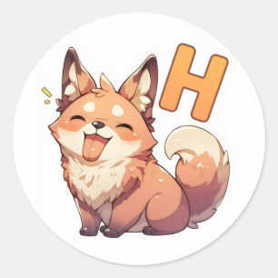 Letter H Anime Dog Runder Aufkleber