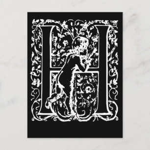 Letter H Black and White Monogram Cards Postkarte