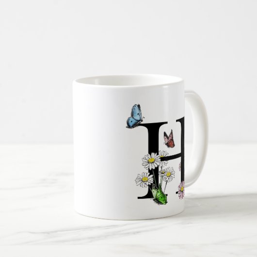 Letter H Botancolor Butterfly Monogramm Kaffeetasse (VorderseiteRechts)