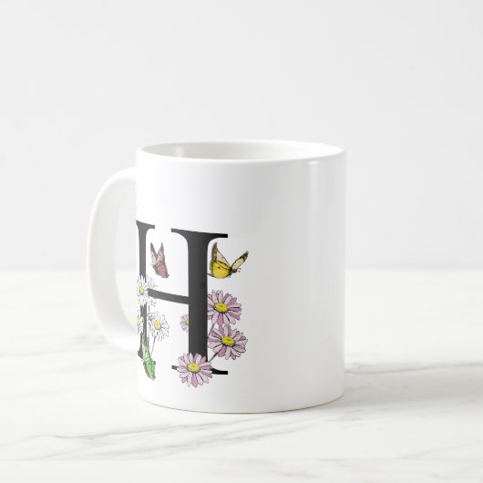 Letter H Botancolor Butterfly Monogramm Kaffeetasse (Vorderseite Links)