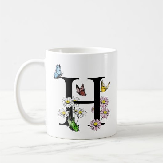 Letter H Botancolor Butterfly Monogramm Kaffeetasse (Links)