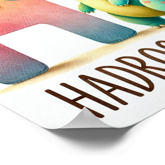 Letter H, Dinosaur Alphabet Watercolor Poster (Ecke)