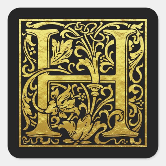Letter H First Letter Imitats Gold Black Quadratischer Aufkleber (Vorderseite)