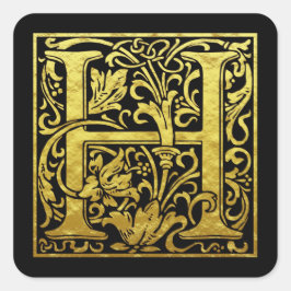 Letter H First Letter Imitats Gold Black Quadratischer Aufkleber
