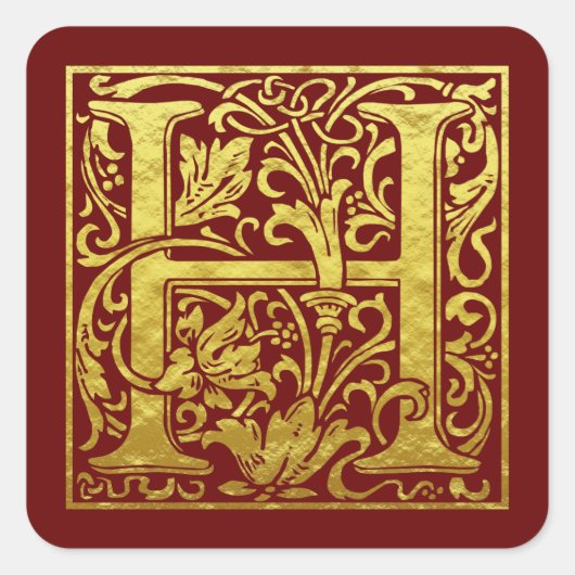 Letter H First Letter Imitats Gold Quadratischer Aufkleber (Vorderseite)