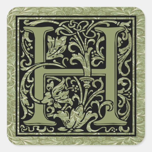 Letter H First Letter Monogram Quadratischer Aufkleber (Vorderseite)