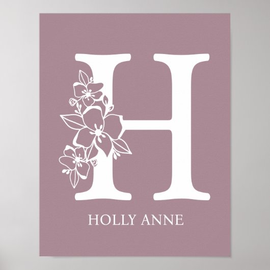 Letter H Floral Monogram Name Kinderzimmer Modern Poster (Vorne)