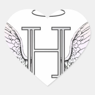 Letter H Initial Monogram mit Angel Wings & Halo Herz-Aufkleber