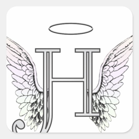 Letter H Initial Monogram mit Angel Wings & Halo Quadratischer Aufkleber (Vorderseite)