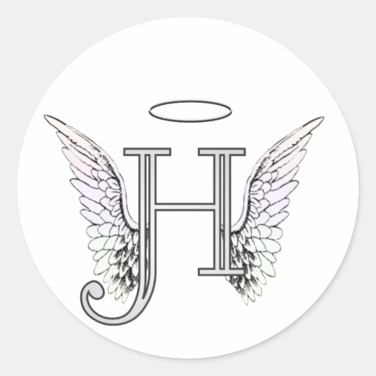 Letter H Initial Monogram mit Angel Wings & Halo Runder Aufkleber (Vorderseite)