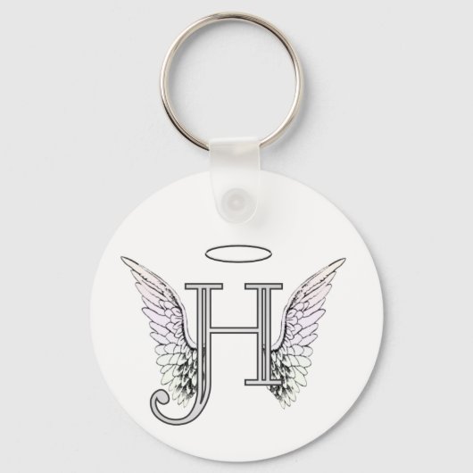 Letter H Initial Monogram mit Angel Wings & Halo Schlüsselanhänger (Vorderseite)