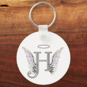 Letter H Initial Monogram mit Angel Wings & Halo Schlüsselanhänger (Vorderseite)