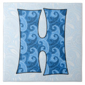 Letter H - Mit Monogramm blaues Paisley, 1,5 cm Ti Fliese (Vorderseite)