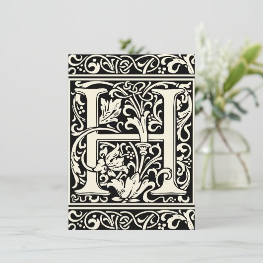Letter H Mittelalterliche Monogram Art Nouveau Einladung (Stehend Vorderseite)