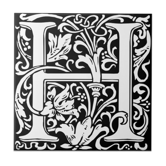 Letter H Mittelalterliche Monogram Art Nouveau Fliese (Vorderseite)
