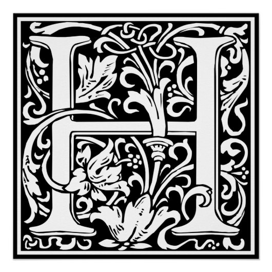 Letter H Mittelalterliche Monogram Art Nouveau Poster (Vorderseite)