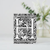 Letter H Mittelalterliche Monogram Art Nouveau Postkarte (Stehend Vorderseite)