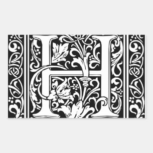Letter H Mittelalterliche Monogram Art Nouveau Rechteckiger Aufkleber