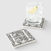 Letter H Mittelalterliche Monogram Art Nouveau Steinuntersetzer (Seitenansicht)