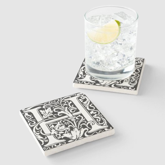 Letter H Mittelalterliche Monogram Art Nouveau Steinuntersetzer (Seitenansicht)