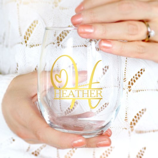 Letter H Monogram Bridesmaid Geschenk, Modernes El Weinglas Ohne Stiel