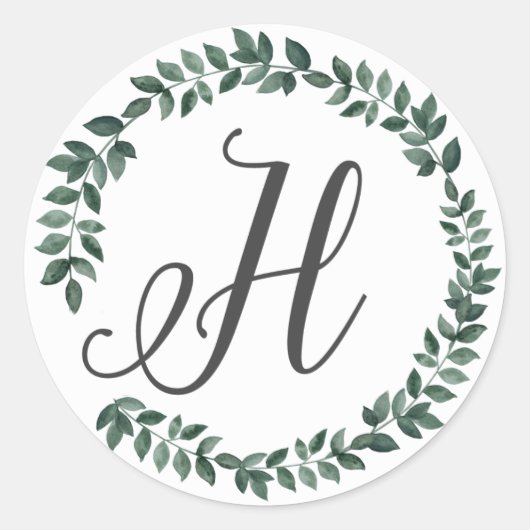 Letter H Monogram Minimalistischer botanischer Lea Runder Aufkleber (Vorderseite)