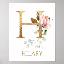 Letter H Monogram Pink Peach Rose Kinderzimmer Pos Poster