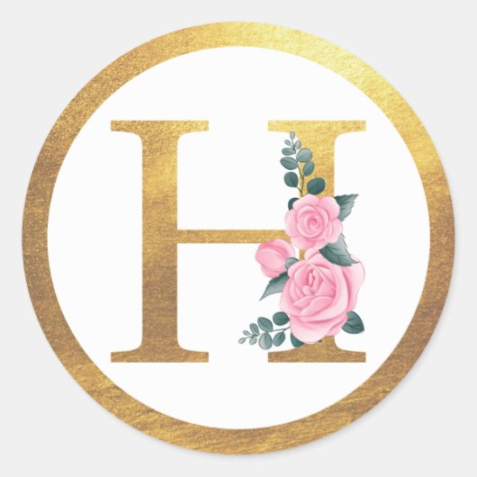 Letter H Monogram Roses Floral & Elegant Gold Runder Aufkleber (Vorderseite)