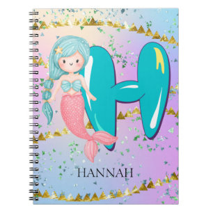 Letter H Monogram Watercolor Niedlich Mermaid Kind Notizblock