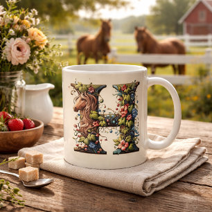 Letter H Pferd und Blume Kaffeetasse