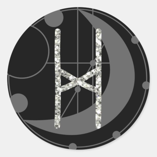 Letter H Rune Rune Monogram Geometric Moon Black Runder Aufkleber (Vorderseite)