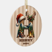 Letter H Rustic Holiday Monogram mit Camper Scene Keramik Ornament (Rechts)