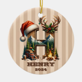 Letter H Rustic Holiday Monogram mit Camper Scene Keramik Ornament