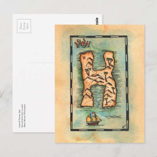 Letter H Treasure Map Postkarte (Vorne/Hinten)