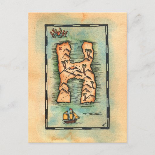 Letter H Treasure Map Postkarte (Vorderseite)