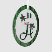 *~* Letter H Weihnachtsfest FOTO Rustikales Holz A Ornament (Vorderseite)