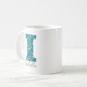 Letter I Aqua Glitzer Monogram Tasse (Vorderseite Links)