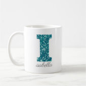 Letter I Aqua Glitzer Monogram Tasse (Links)