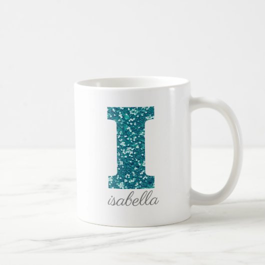 Letter I Aqua Glitzer Monogram Tasse (Rechts)