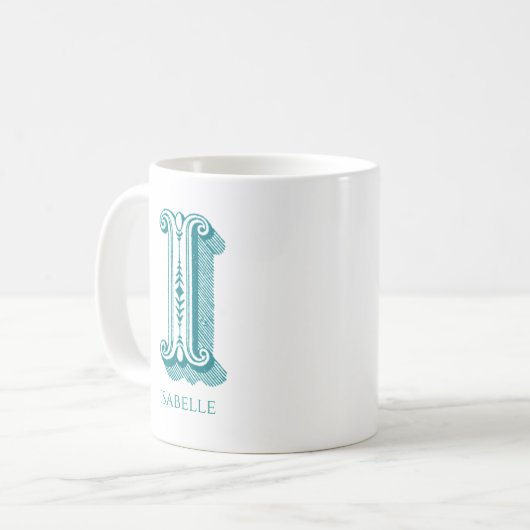 Letter I Aquamarin Monogram Modern Name Kaffeetasse (Vorderseite Links)