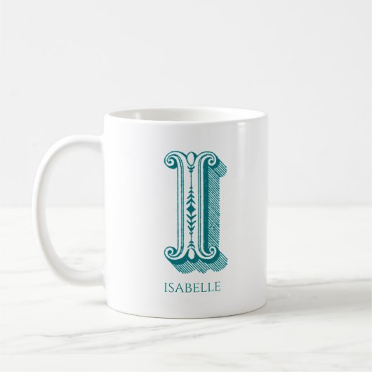 Letter I Aquamarin Monogram Modern Name Kaffeetasse (Links)