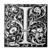 Letter I Art Nouveau Schwarz/Weiß Tile Fliese (Vorderseite)