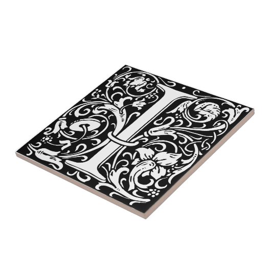 Letter I Art Nouveau Schwarz/Weiß Tile Fliese (Seite)