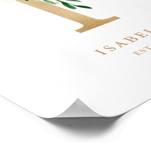 Letter I Blush Monogram Gold Foil Kinderzimmer Poster (Ecke)