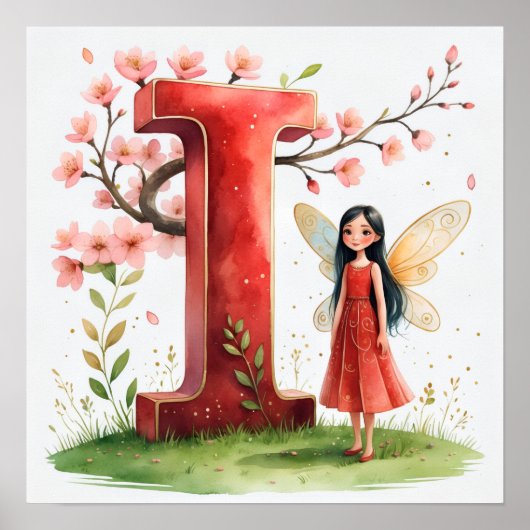 Letter I Cherry Blossom Fairy Poster - Fairy Art (Vorne)