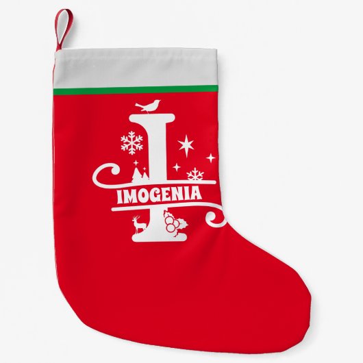 Letter I Christmas Monogram Initial Name Red White Kleiner Weihnachtsstrumpf (Vorderseite)