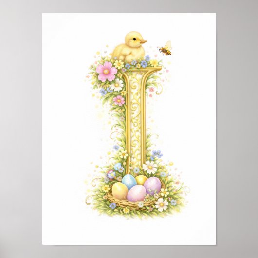 Letter I Gold Spring Nature Monogram Yellow Duck Poster (Vorne)
