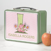Letter I Inchworm and Gingham Mit Monogramm Girls Metall Brotdose (Beispiel)